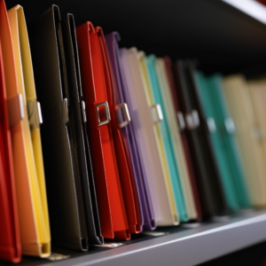 Row of neat folders in bright colors