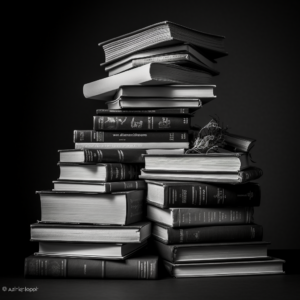 stack of law textbooks grayscale